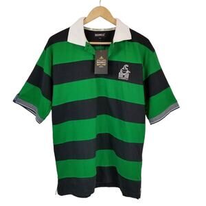 Bushmills Irish Whiskey NWT Men's Polo Shirt Navy Blue Green Striped Size Large